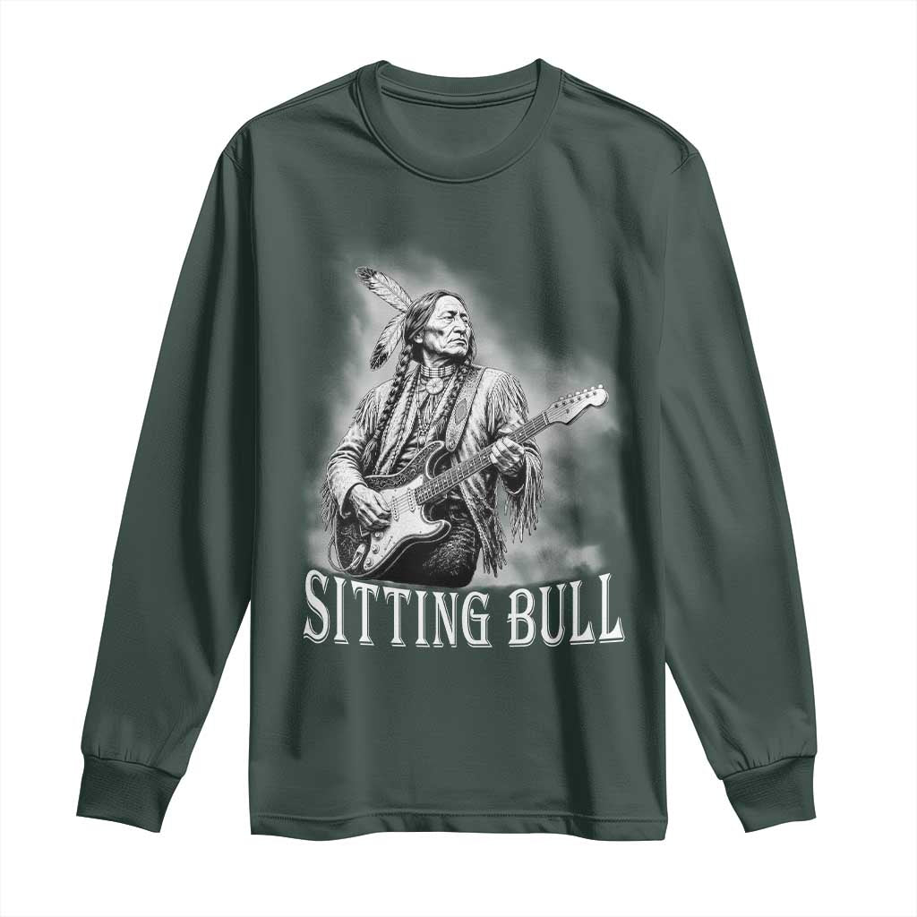 Vintage Sitting Bull Playing Guitar Long Sleeve Shirt Cool Native American Rocking Chief Gift