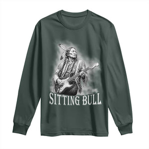 Vintage Sitting Bull Playing Guitar Long Sleeve Shirt Cool Native American Rocking Chief Gift