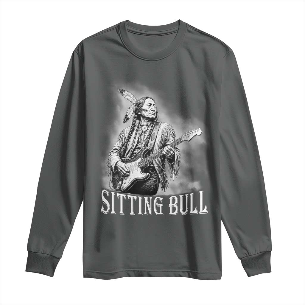 Vintage Sitting Bull Playing Guitar Long Sleeve Shirt Cool Native American Rocking Chief Gift