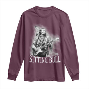 Vintage Sitting Bull Playing Guitar Long Sleeve Shirt Cool Native American Rocking Chief Gift