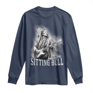 Vintage Sitting Bull Playing Guitar Long Sleeve Shirt Cool Native American Rocking Chief Gift