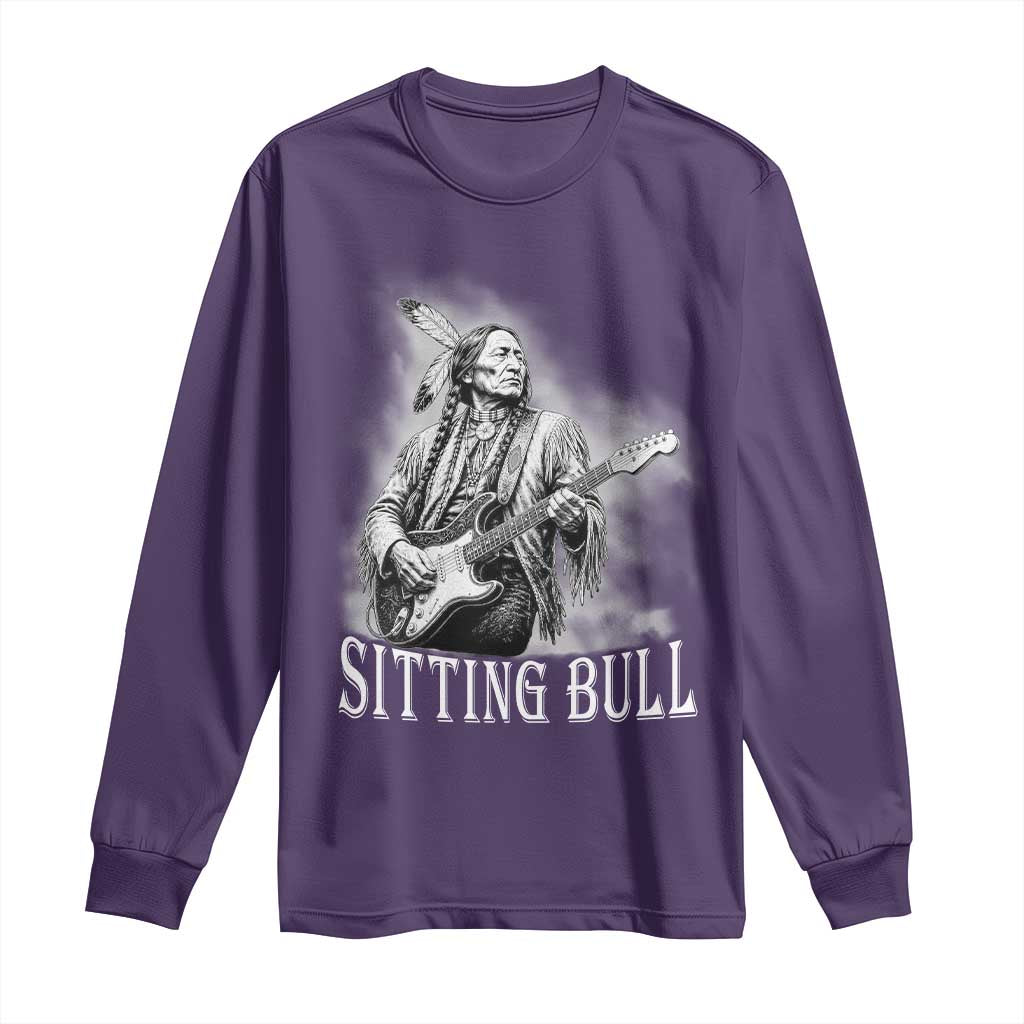 Vintage Sitting Bull Playing Guitar Long Sleeve Shirt Cool Native American Rocking Chief Gift