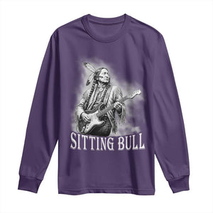 Vintage Sitting Bull Playing Guitar Long Sleeve Shirt Cool Native American Rocking Chief Gift