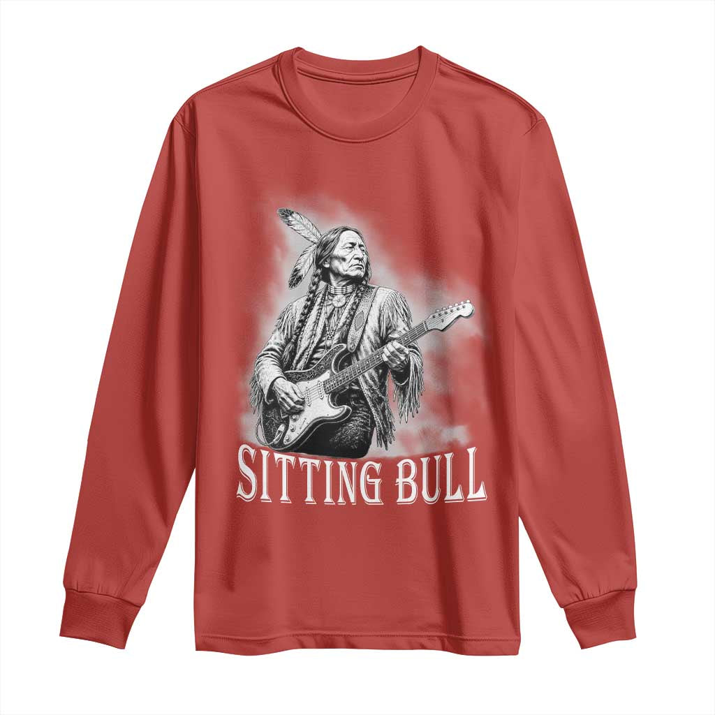 Vintage Sitting Bull Playing Guitar Long Sleeve Shirt Cool Native American Rocking Chief Gift