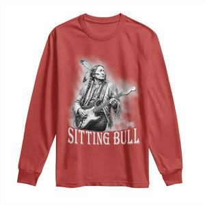 Vintage Sitting Bull Playing Guitar Long Sleeve Shirt Cool Native American Rocking Chief Gift