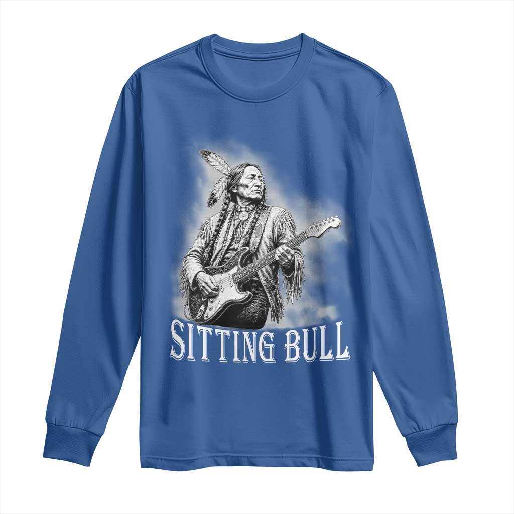 Vintage Sitting Bull Playing Guitar Long Sleeve Shirt Cool Native American Rocking Chief Gift