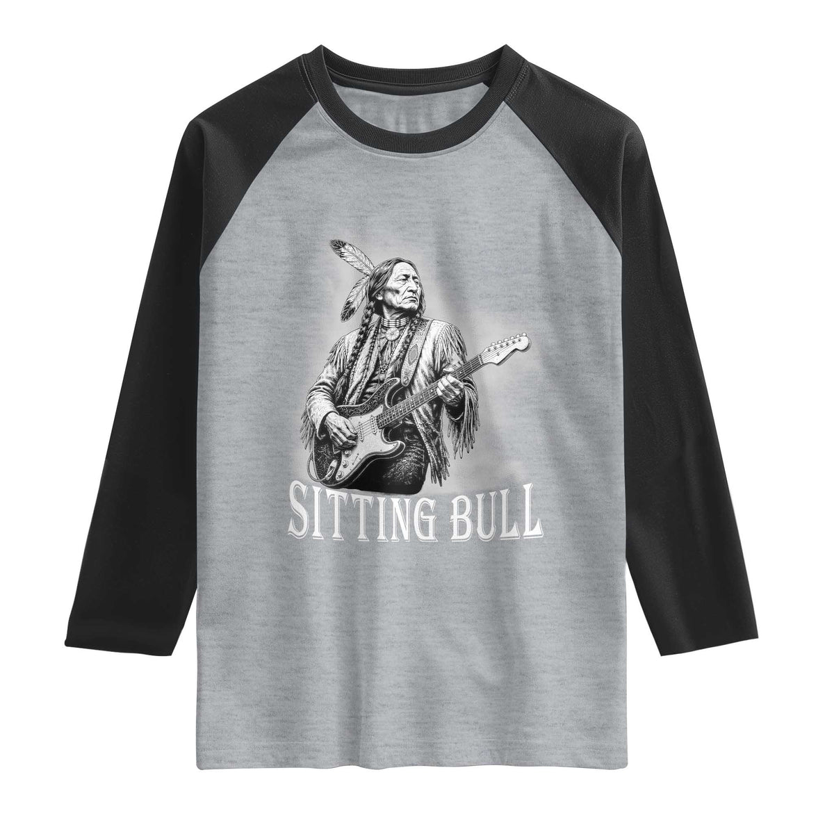 Vintage Sitting Bull Playing Guitar Raglan Shirt Cool Native American Rocking Chief Gift