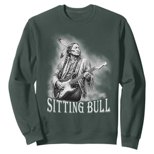 Vintage Sitting Bull Playing Guitar Sweatshirt Cool Native American Rocking Chief Gift