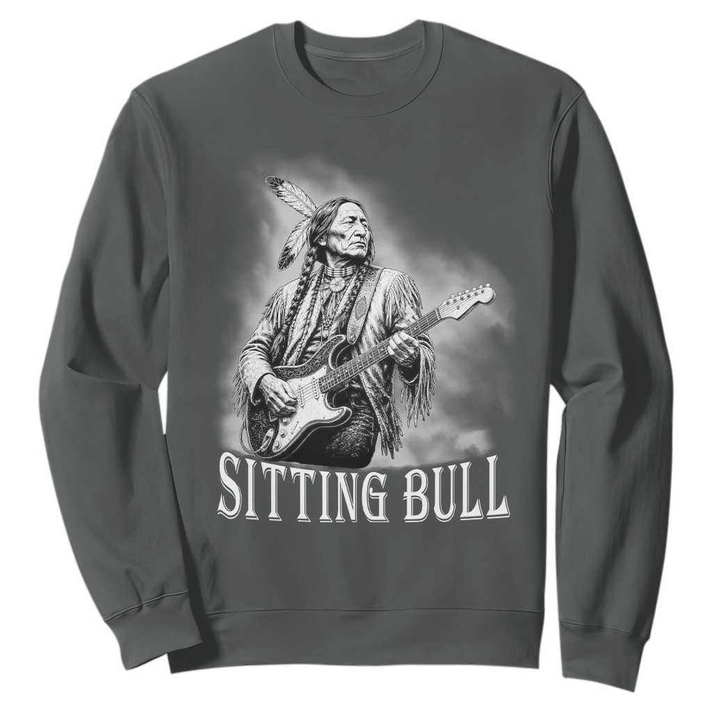 Vintage Sitting Bull Playing Guitar Sweatshirt Cool Native American Rocking Chief Gift