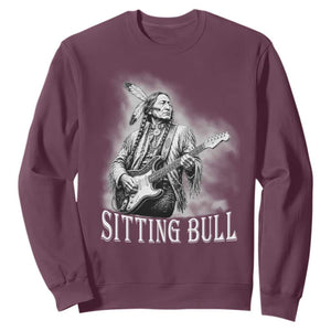 Vintage Sitting Bull Playing Guitar Sweatshirt Cool Native American Rocking Chief Gift