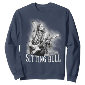 Vintage Sitting Bull Playing Guitar Sweatshirt Cool Native American Rocking Chief Gift