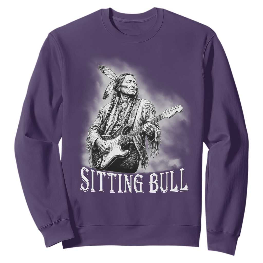 Vintage Sitting Bull Playing Guitar Sweatshirt Cool Native American Rocking Chief Gift