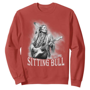 Vintage Sitting Bull Playing Guitar Sweatshirt Cool Native American Rocking Chief Gift