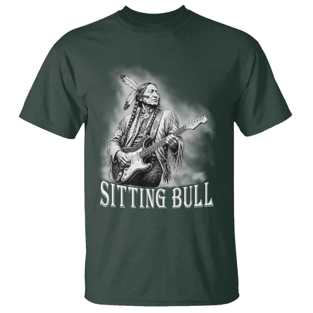 Vintage Sitting Bull Playing Guitar T Shirt Cool Native American Rocking Chief Gift