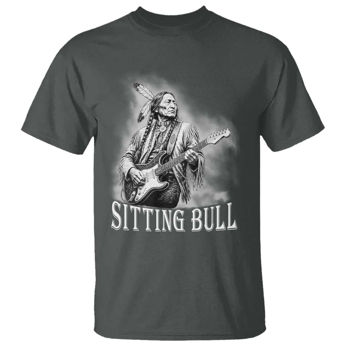 Vintage Sitting Bull Playing Guitar T Shirt Cool Native American Rocking Chief Gift