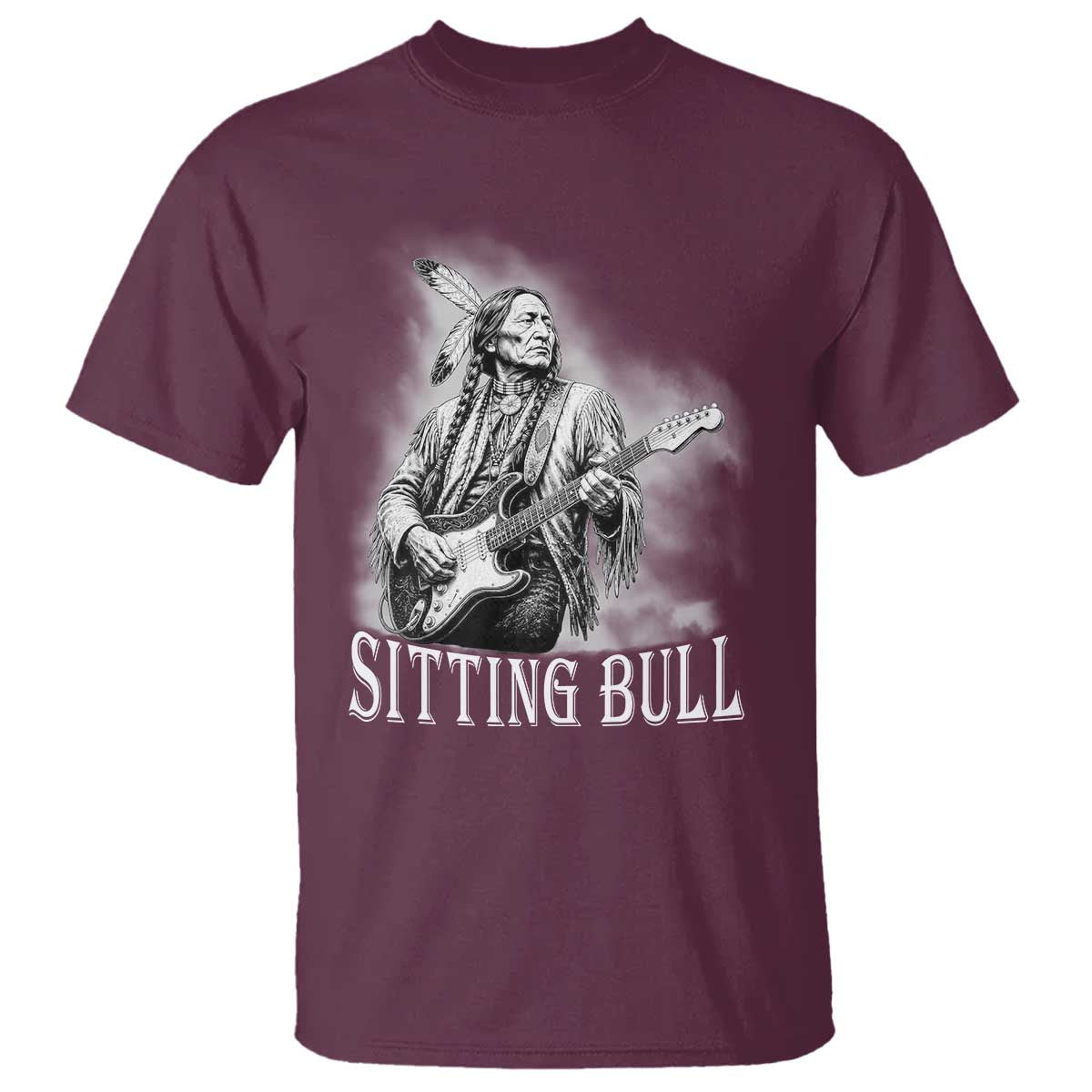Vintage Sitting Bull Playing Guitar T Shirt Cool Native American Rocking Chief Gift