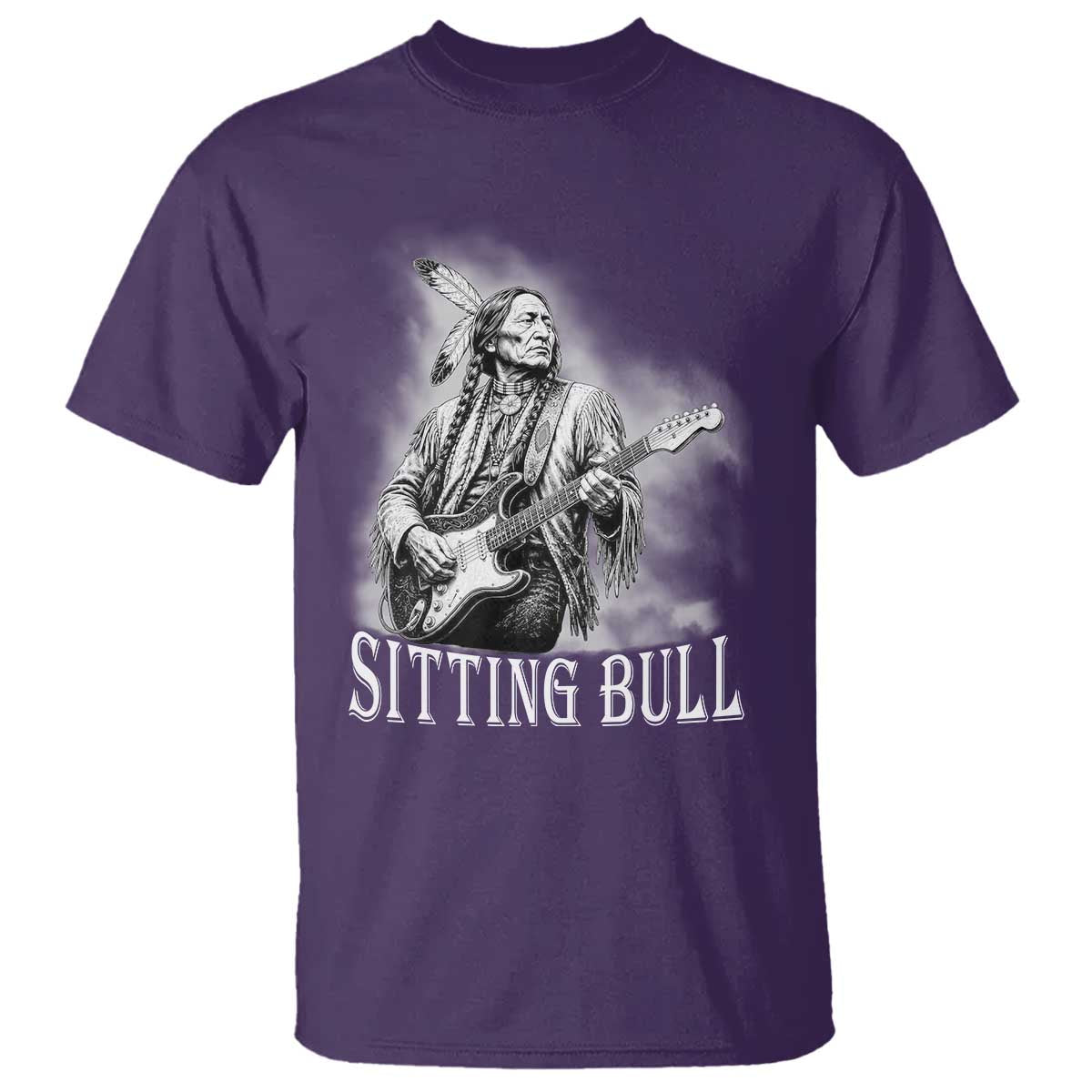 Vintage Sitting Bull Playing Guitar T Shirt Cool Native American Rocking Chief Gift