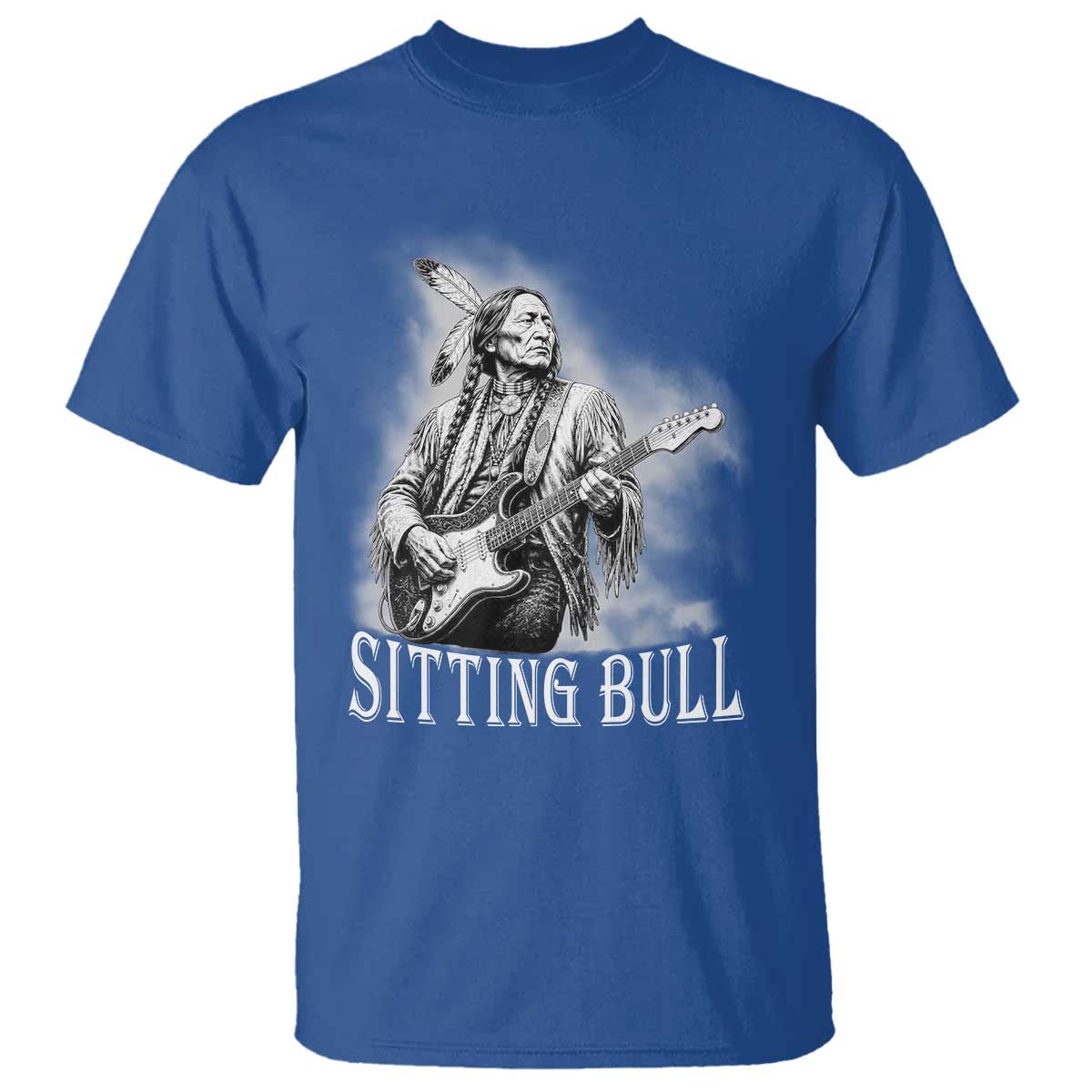 Vintage Sitting Bull Playing Guitar T Shirt Cool Native American Rocking Chief Gift