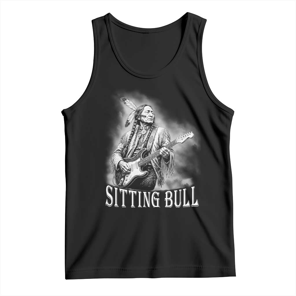 Vintage Sitting Bull Playing Guitar Tank Top Cool Native American Rocking Chief Gift