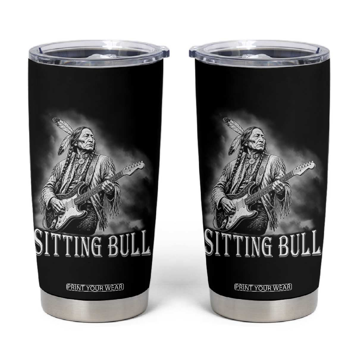 Vintage Sitting Bull Playing Guitar Tumbler Cup Cool Native American Rocking Chief Gift