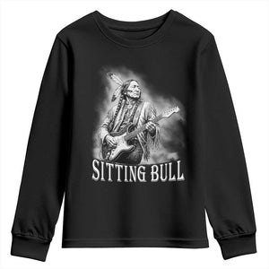 Vintage Sitting Bull Playing Guitar Youth Sweatshirt Cool Native American Rocking Chief Gift