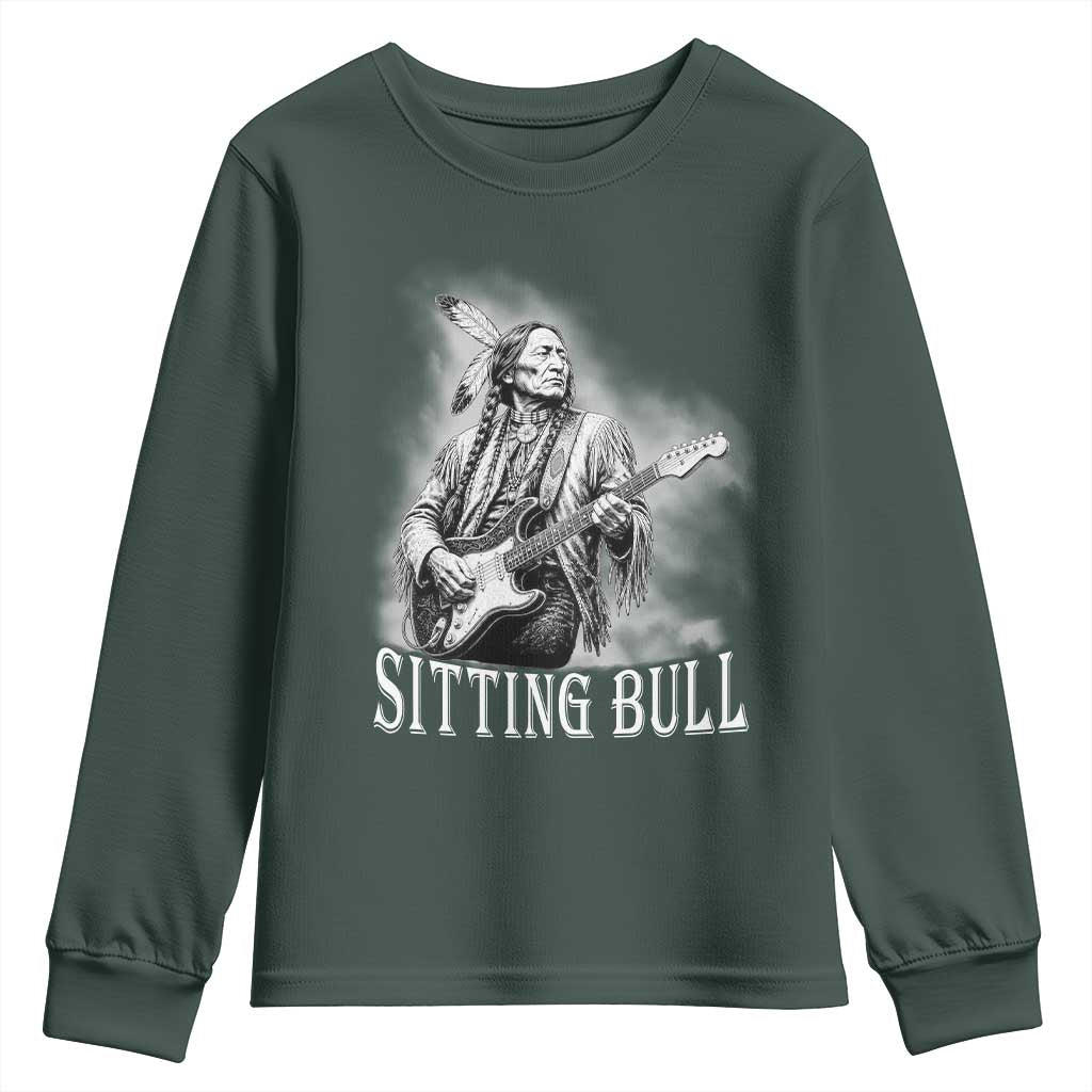 Vintage Sitting Bull Playing Guitar Youth Sweatshirt Cool Native American Rocking Chief Gift