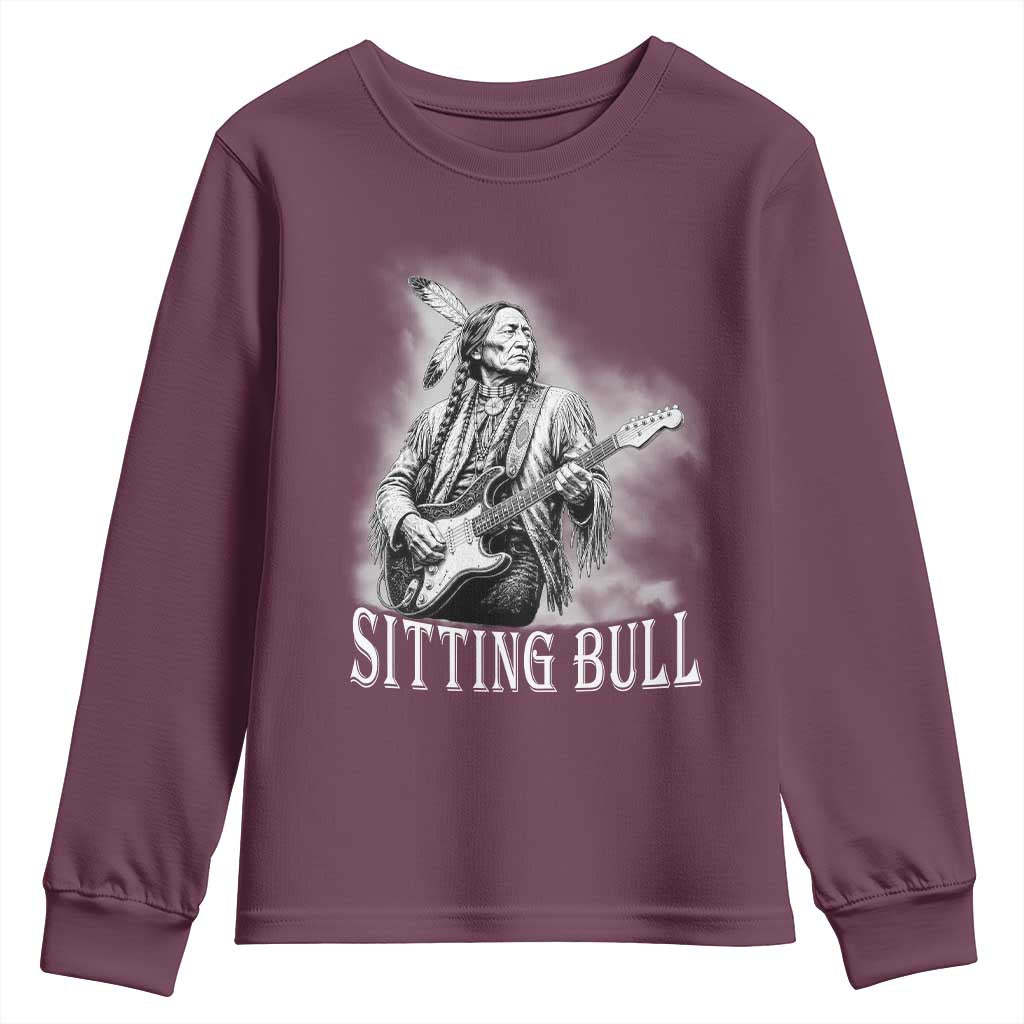 Vintage Sitting Bull Playing Guitar Youth Sweatshirt Cool Native American Rocking Chief Gift