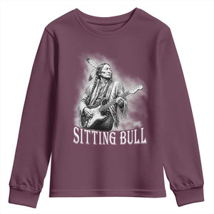 Vintage Sitting Bull Playing Guitar Youth Sweatshirt Cool Native American Rocking Chief Gift