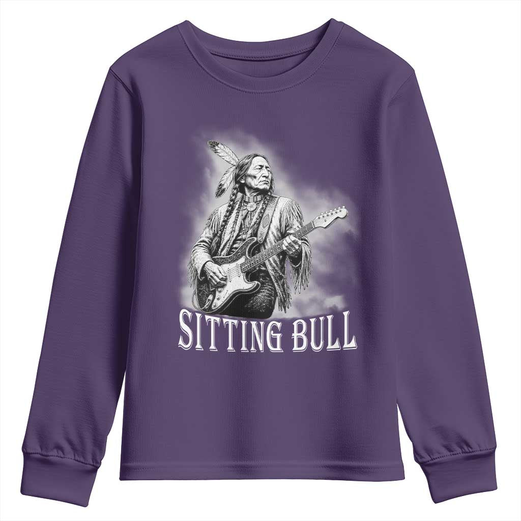 Vintage Sitting Bull Playing Guitar Youth Sweatshirt Cool Native American Rocking Chief Gift