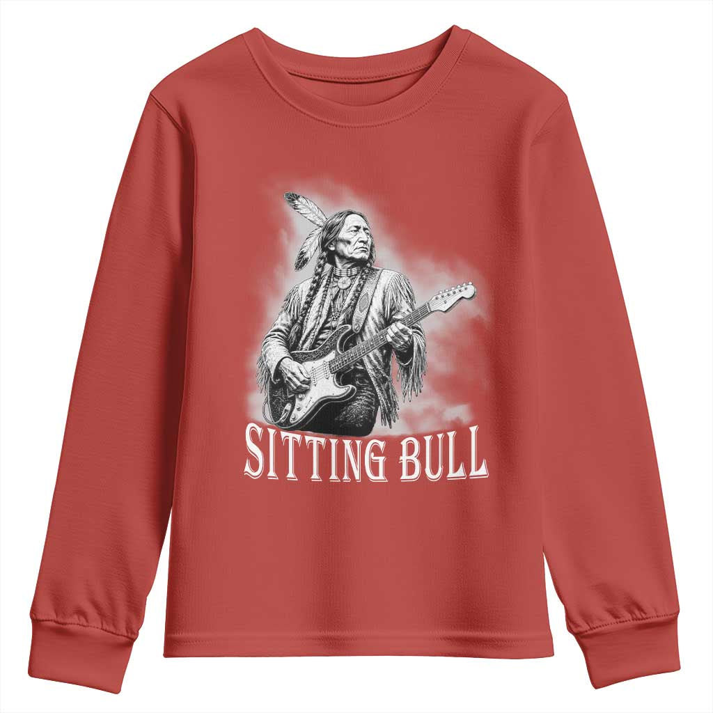 Vintage Sitting Bull Playing Guitar Youth Sweatshirt Cool Native American Rocking Chief Gift