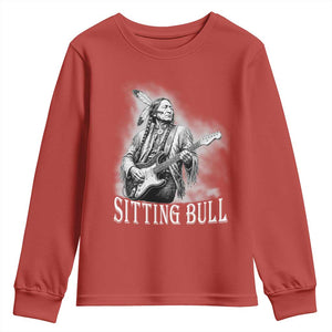 Vintage Sitting Bull Playing Guitar Youth Sweatshirt Cool Native American Rocking Chief Gift