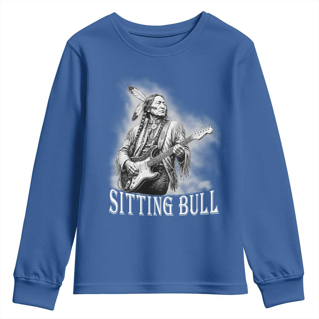 Vintage Sitting Bull Playing Guitar Youth Sweatshirt Cool Native American Rocking Chief Gift