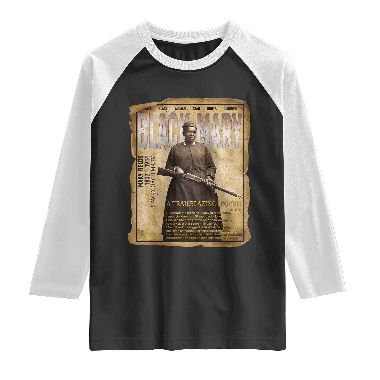 Vintage Newspaper Stagecoach Mary Fields Mail Carrier Raglan Shirt Black History Legend Gift