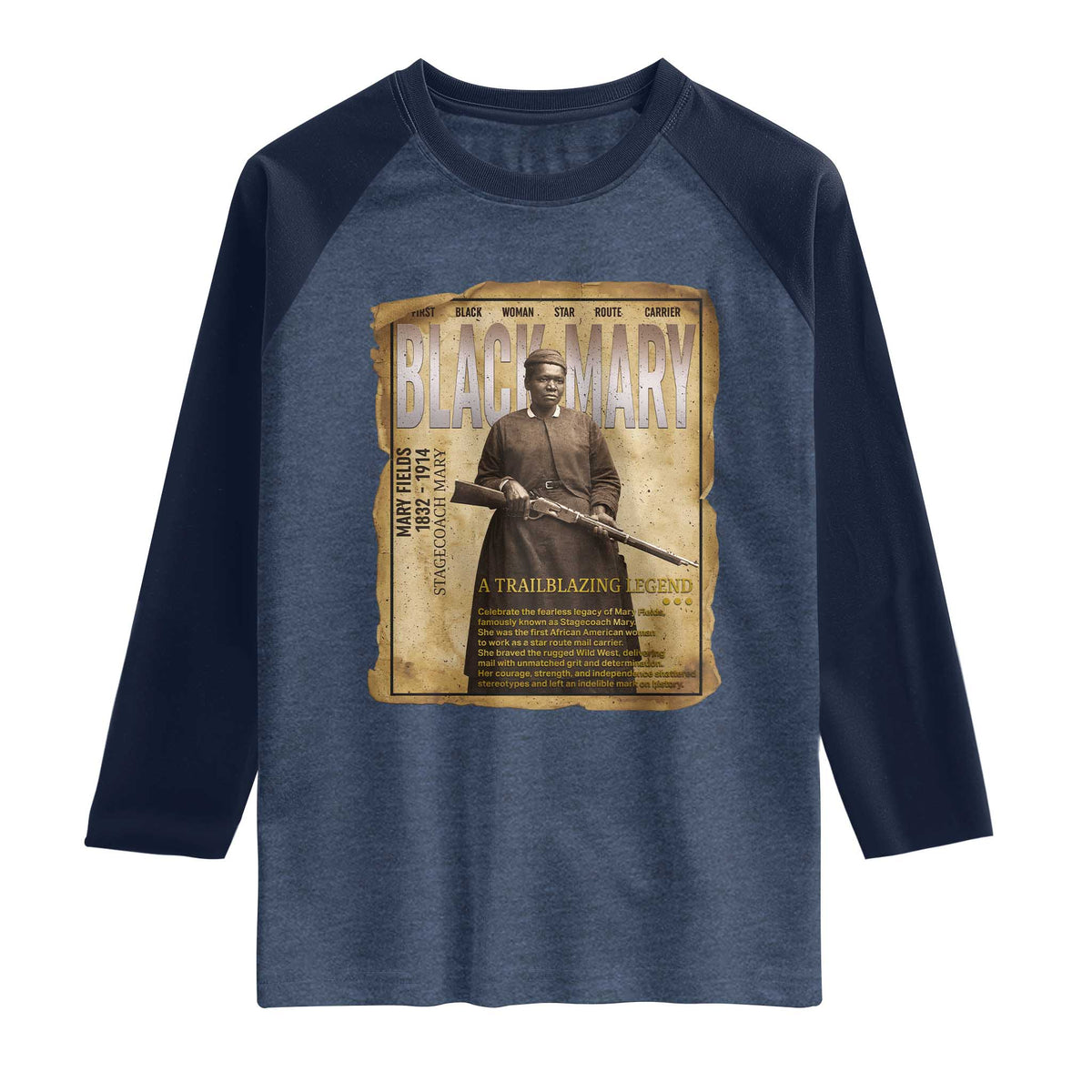 Vintage Newspaper Stagecoach Mary Fields Mail Carrier Raglan Shirt Black History Legend Gift