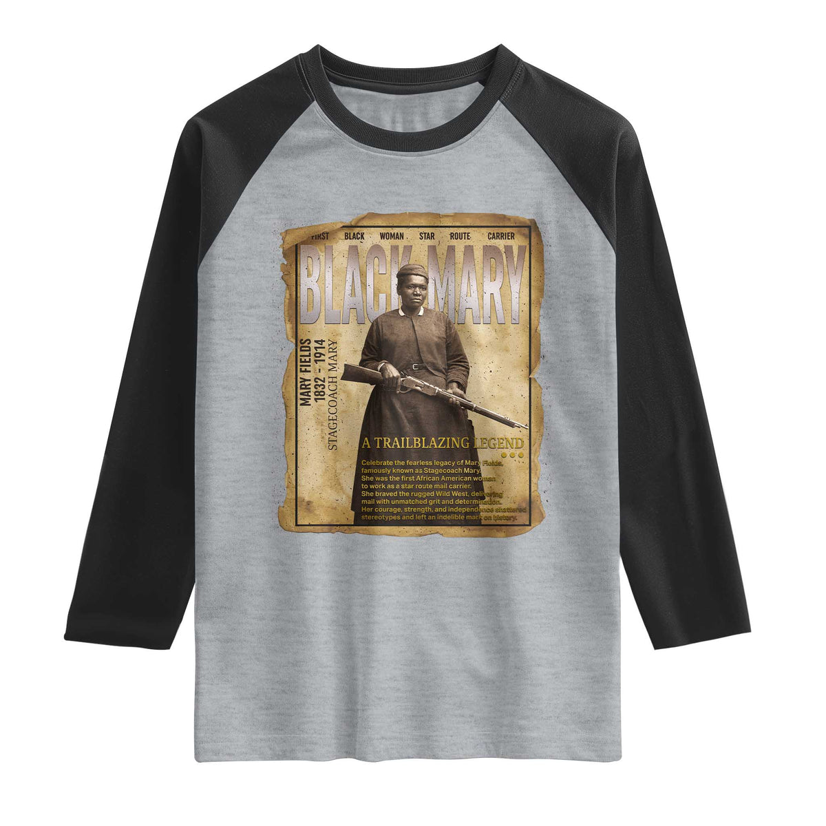 Vintage Newspaper Stagecoach Mary Fields Mail Carrier Raglan Shirt Black History Legend Gift