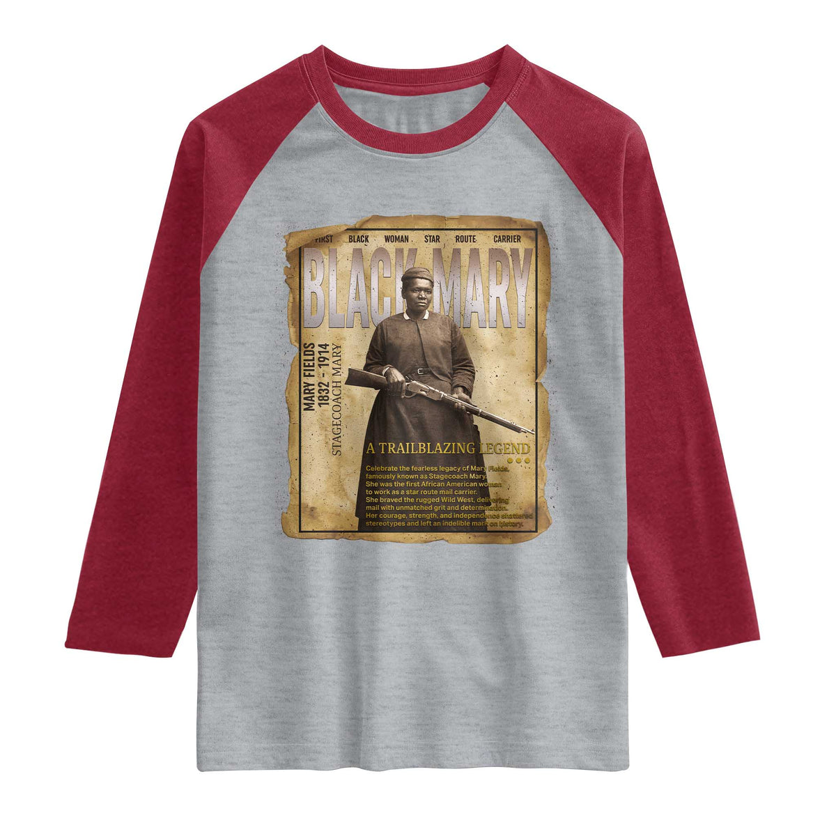 Vintage Newspaper Stagecoach Mary Fields Mail Carrier Raglan Shirt Black History Legend Gift