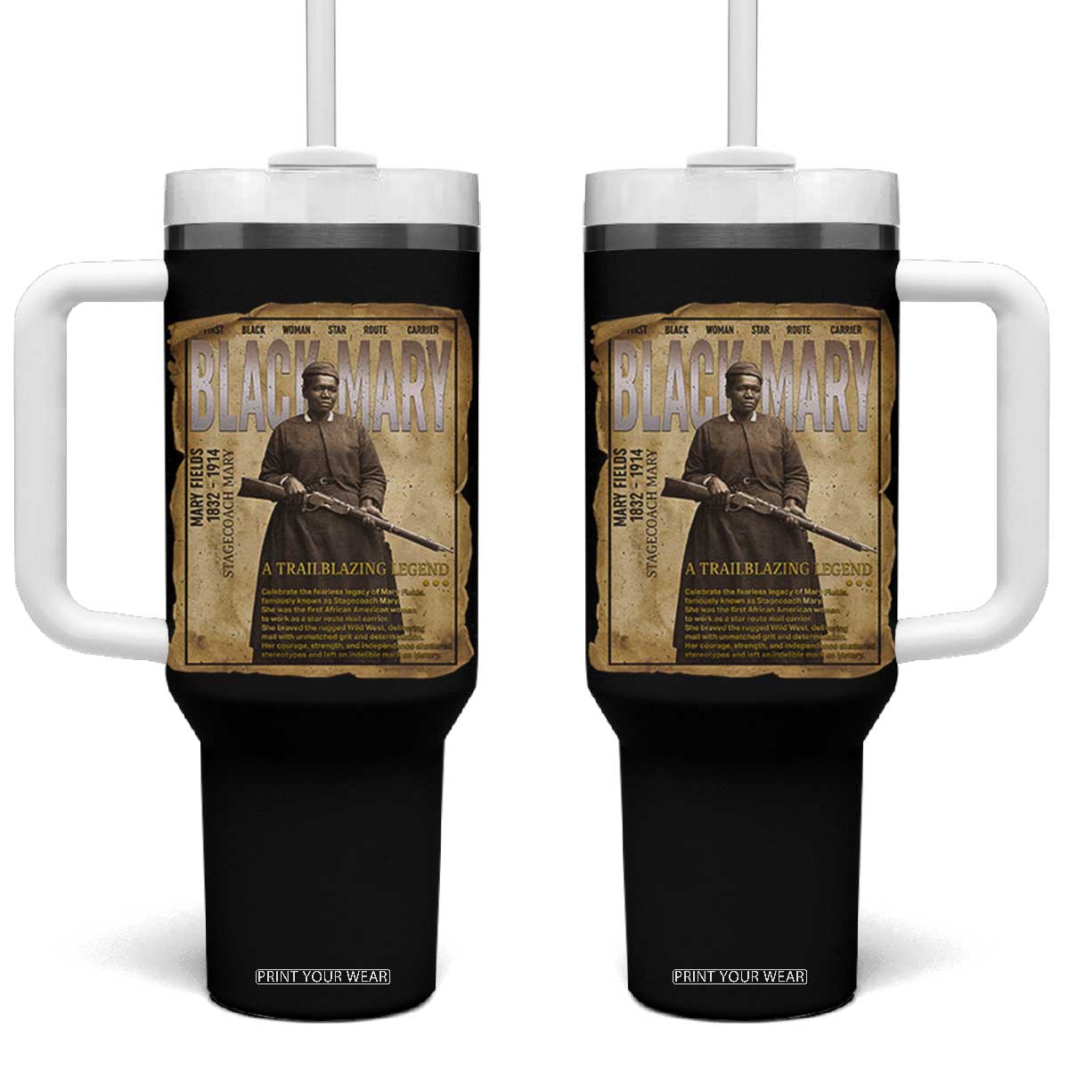 Vintage Newspaper Stagecoach Mary Fields Mail Carrier Tumbler With Handle Black History Legend Gift