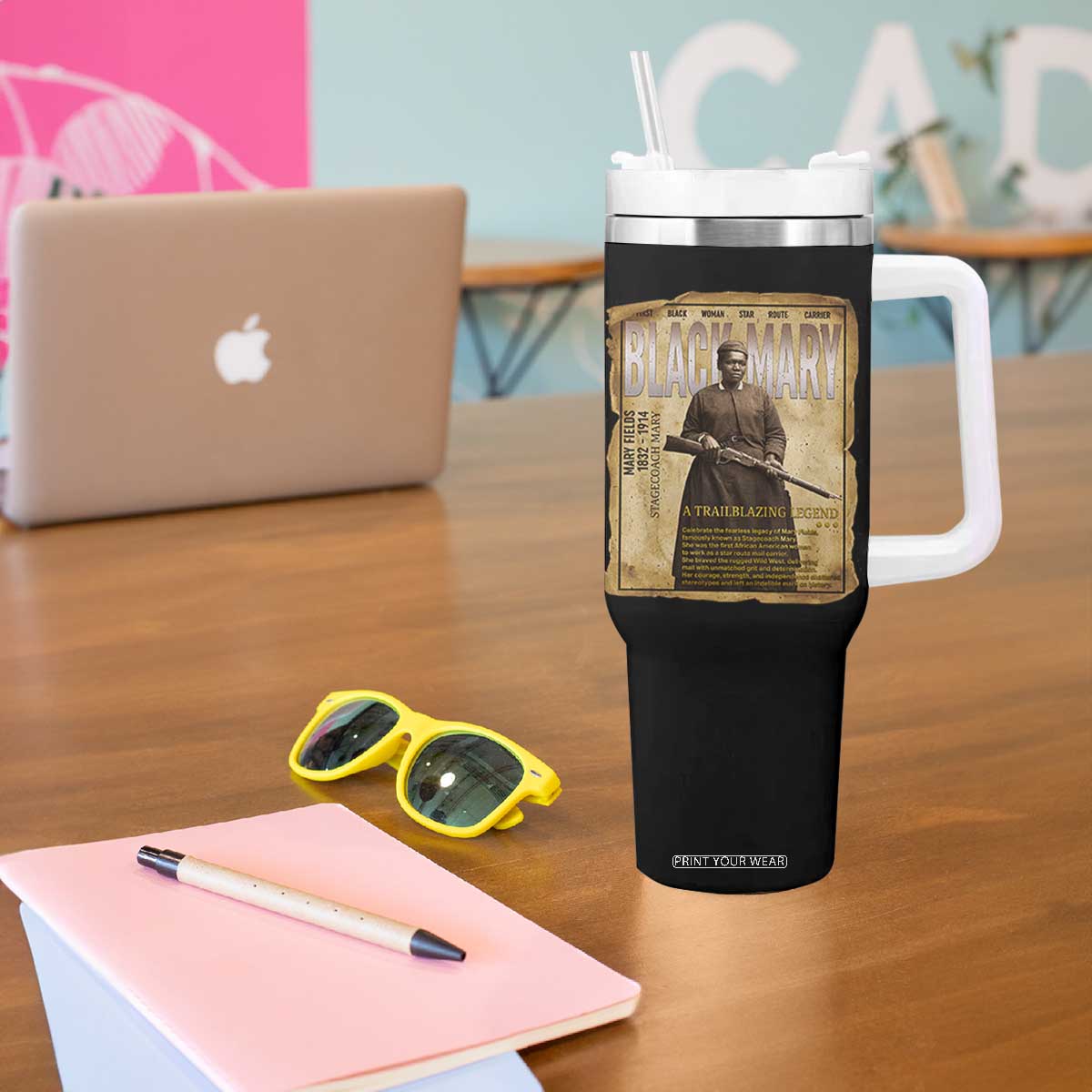 Vintage Newspaper Stagecoach Mary Fields Mail Carrier Tumbler With Handle Black History Legend Gift
