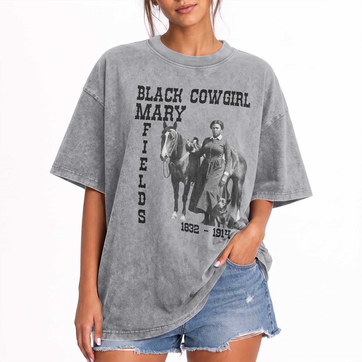 Black Cowgirl Mary Fields Washed Cotton T-Shirt Western Rodeo Vintage Black History Gift