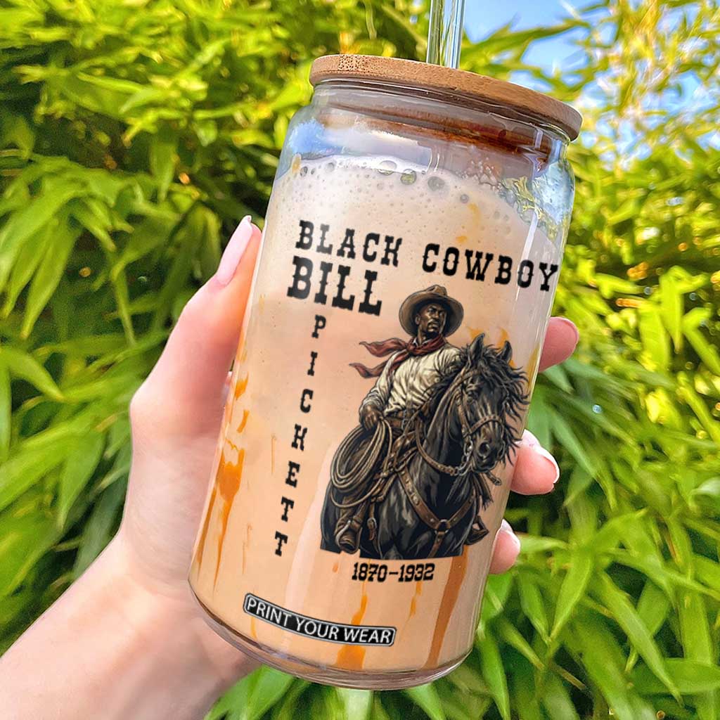 Black Cowboy Bill Pickett Glass Can Vintage Western Rodeo Legend Gift