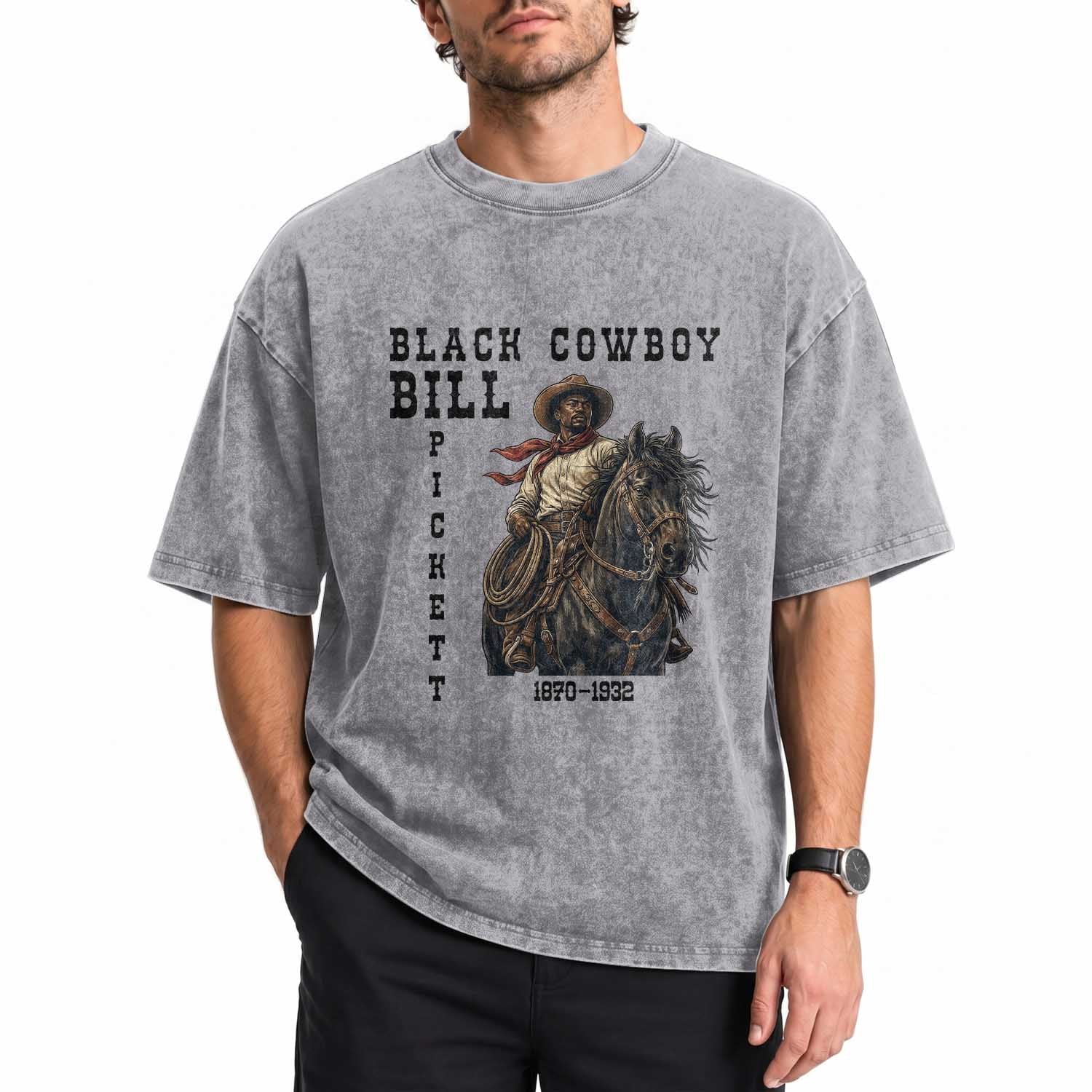 Black Cowboy Bill Pickett Washed Cotton T-Shirt Vintage Western Rodeo Legend Gift