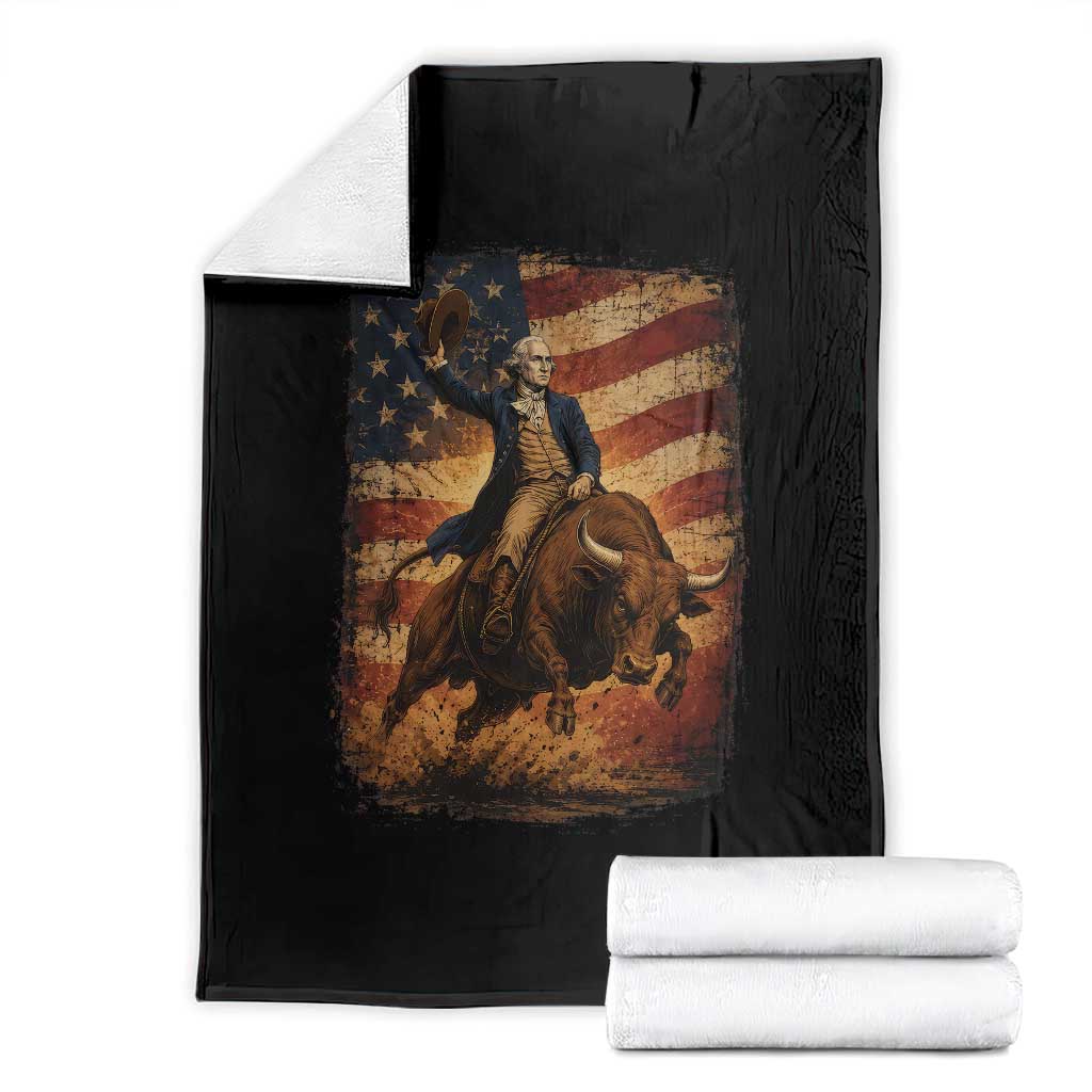 George Washington Bull Rider Throw Blanket Vintage Patriotic Cowboy USA Flag Rodeo Gift