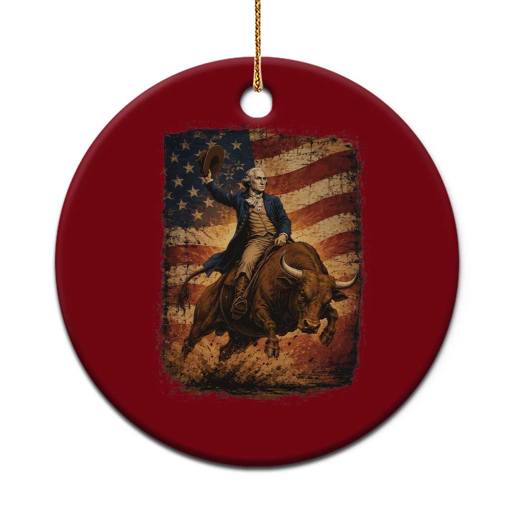 George Washington Bull Rider Ceramic Ornament Vintage Patriotic Cowboy USA Flag Rodeo Gift