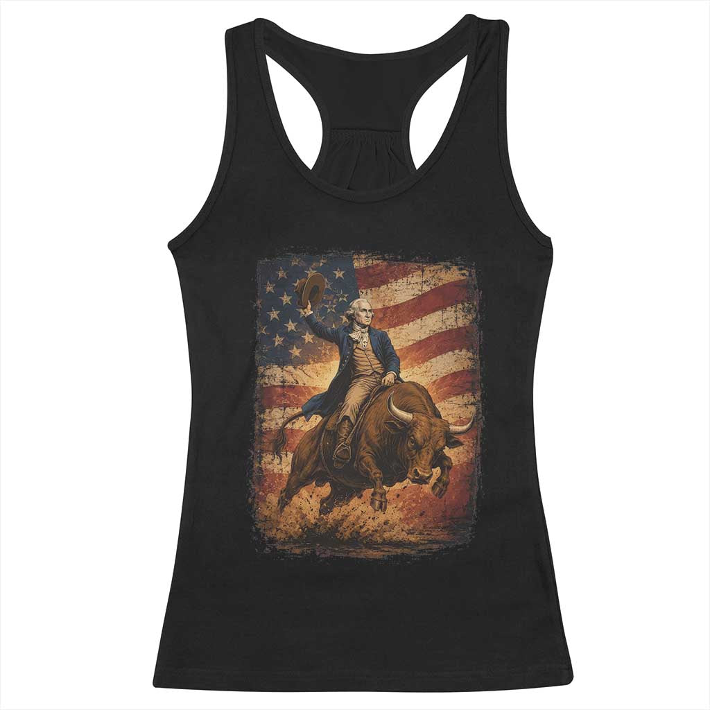 George Washington Bull Rider Racerback Tank Top Vintage Patriotic Cowboy USA Flag Rodeo Gift