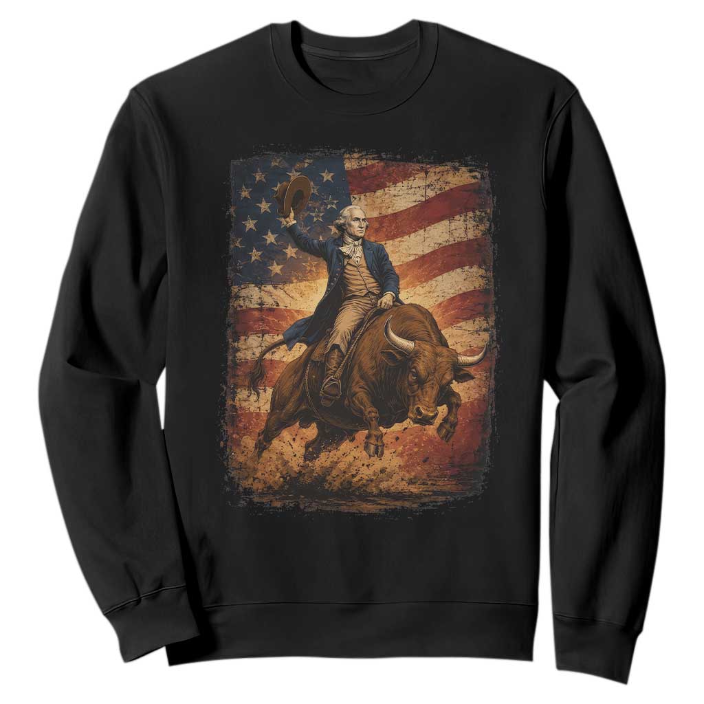 George Washington Bull Rider Sweatshirt Vintage Patriotic Cowboy USA Flag Rodeo Gift