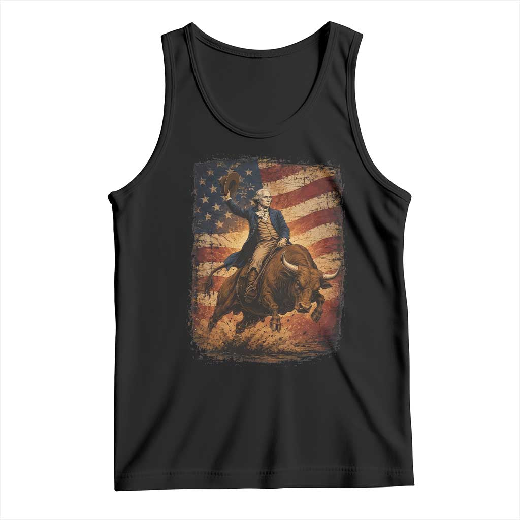 George Washington Bull Rider Tank Top Vintage Patriotic Cowboy USA Flag Rodeo Gift