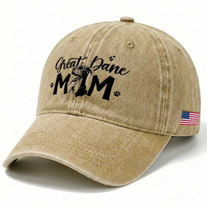 Great Dane Mom Washed Cotton Baseball Cap Proud Dog Mama Cute Canine Lover Gift