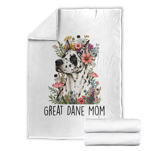 Great Dane Mom Botanical Floral Throw Blanket Harlequin Canine Lover