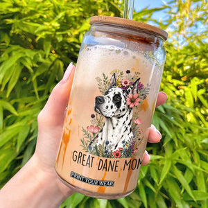 Great Dane Mom Botanical Floral Glass Can Harlequin Canine Lover