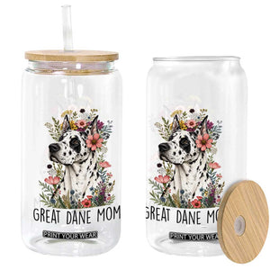 Great Dane Mom Botanical Floral Glass Can Harlequin Canine Lover